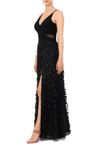 Shop Xscape Floral Appliqué Gown In Black/blk