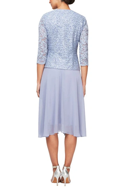 Shop Alex Evenings Mock Two-piece Lace Midi Cocktail Dress With Jacket In Lavender