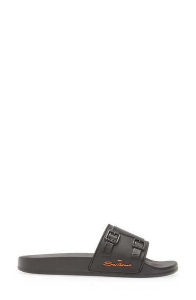 Shop Santoni Edison Slide Sandal In Black Black