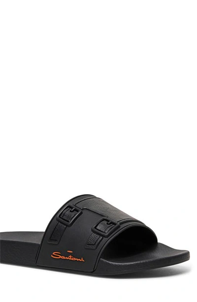 Shop Santoni Edison Slide Sandal In Black Black