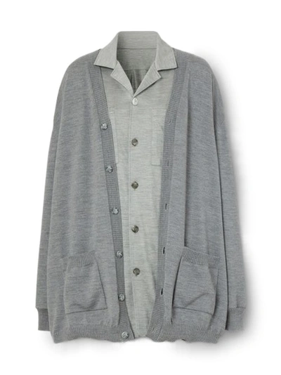 Burberry Ladies Cloud Grey Wool Cardigan Detail Silk Jersey Shirt, Size  Small | ModeSens