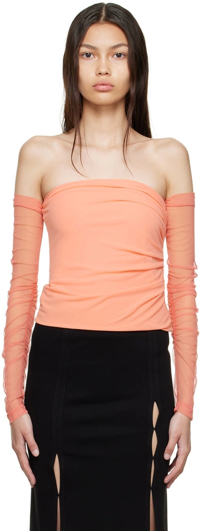 Helmut Lang Sheer Off-the-shoulder Top In Coral - H05