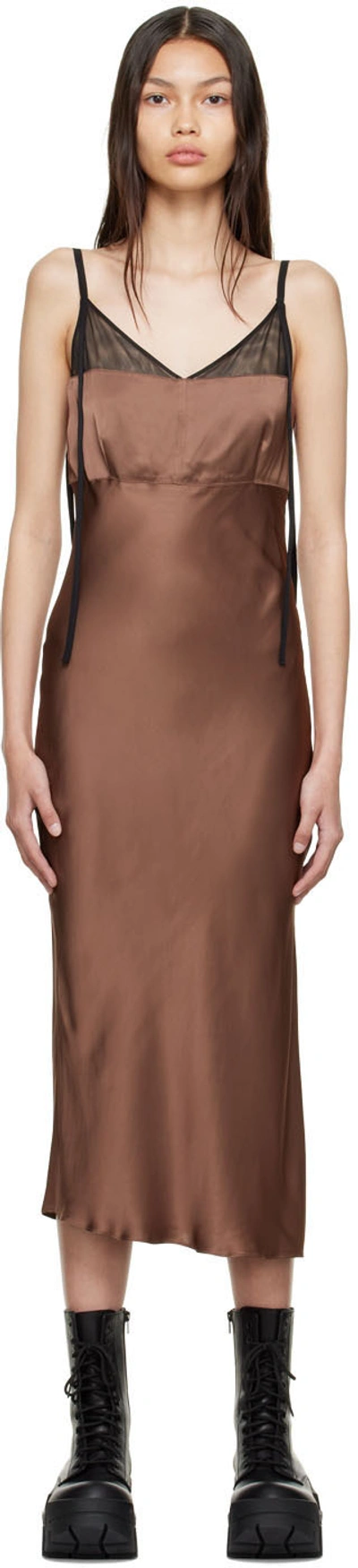 Shop Helmut Lang Brown Viscose Midi Dress In Cinnamon - Ndt
