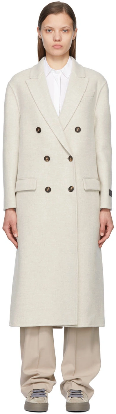 Shop Brunello Cucinelli Grey Cashmere Coat In C346 Oat