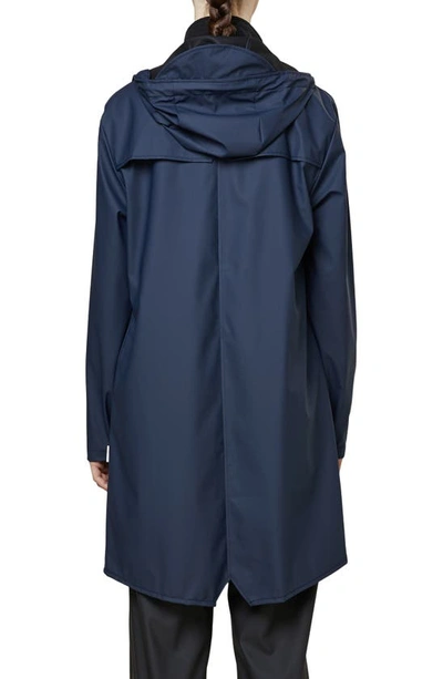 Shop Rains Waterproof Hooded Long Rain Jacket In Shiny Blue