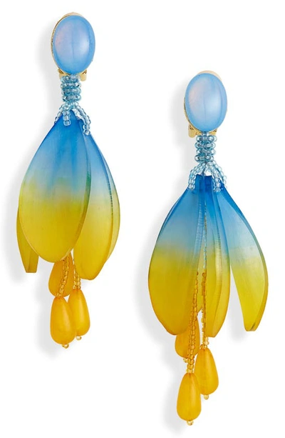 Shop Oscar De La Renta Ombré Impatiens Clip Earrings In Yellow/ Blue