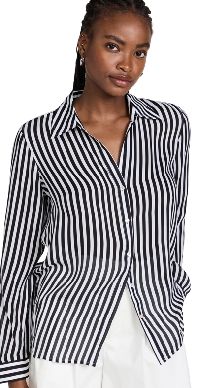 L Agence Nina Silk Blouse In Ivory Black Felicity Stripe | ModeSens