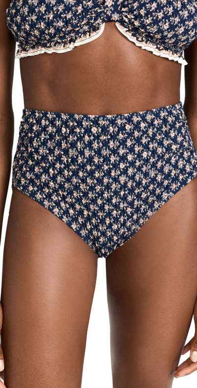 Shop Sea Jasper Border Print Smocked Bikini Bottoms In Marine