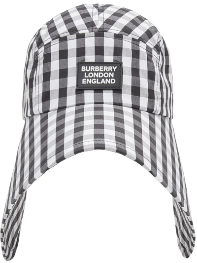 Burberry Black / White Logo Patch Gingham Bonnet Hat In Multi | ModeSens