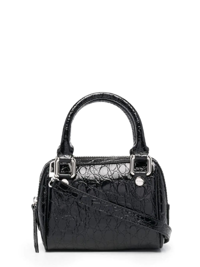 Shop By Far Croc-embossed Black Dora Mini Bag In Nero