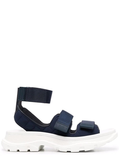 Shop Alexander Mcqueen Blue Touch Strap Sandals