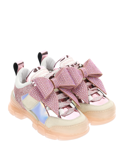 Shop Monnalisa Chunky Crystal Sneakers In Dusty Pink Rose