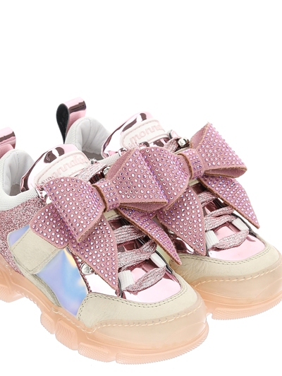 Shop Monnalisa Chunky Crystal Sneakers In Dusty Pink Rose