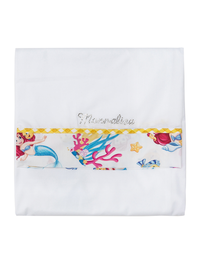 Shop Monnalisa Sea Print Crib Bedding Set In White + Sachet Pink