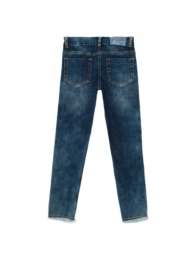 Shop Monnalisa Frayed Jeans With Rhinestones In Blu Stone Denim
