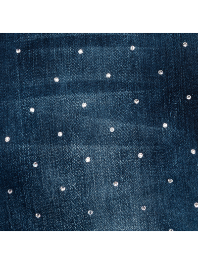 Shop Monnalisa Frayed Jeans With Rhinestones In Blu Stone Denim