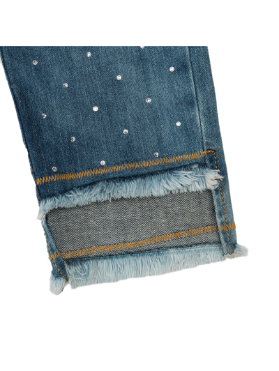 Shop Monnalisa Frayed Jeans With Rhinestones In Blu Stone Denim