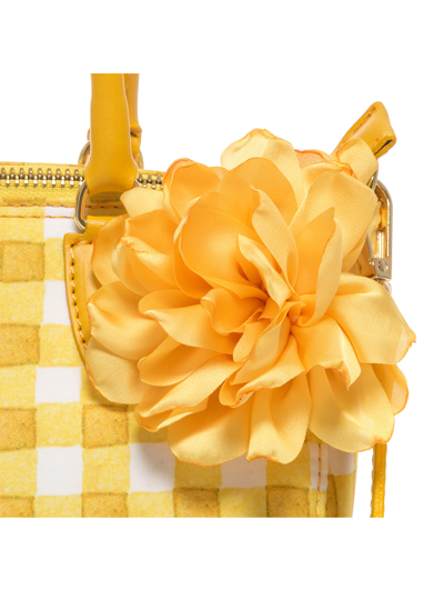 Shop Monnalisa Flower Vichy Boston Bag In White + Yellow