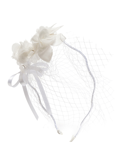 Shop Monnalisa Veil Headband And Flowers In Cream