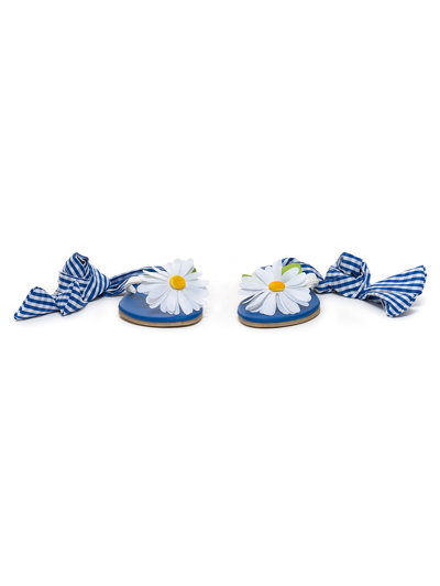 Shop Monnalisa Ribbon Flip Flops With Daisies In Blue + Light Yellow