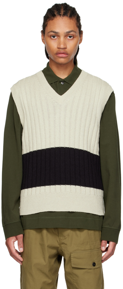 Shop Mhl By Margaret Howell Beige Lambswool Sweater Vest In Ivory / Black