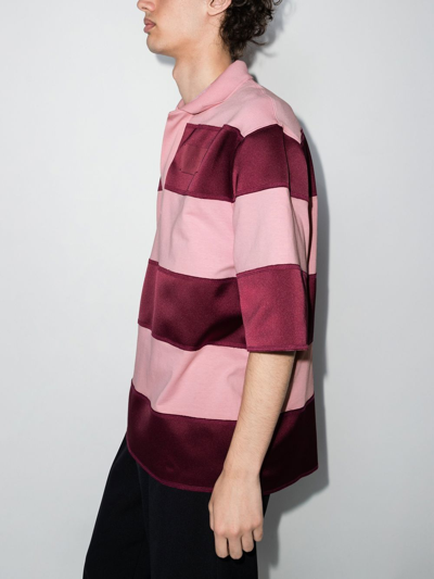 Shop Ami Alexandre Mattiussi Horizontal-stripe Polo Shirt In Pink
