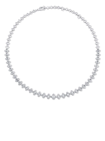Shop Sara Weinstock 18kt White Gold Taj Baguette Diamond Vertical Choker In Silver