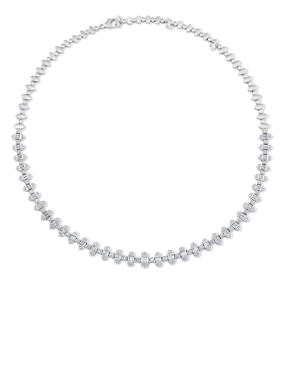 Sara Weinstock 18kt White Gold Taj Baguette Diamond Vertical Choker In Silver