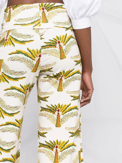 Shop La Doublej Comfy Palm-tree Flared Trousers In Neutrals