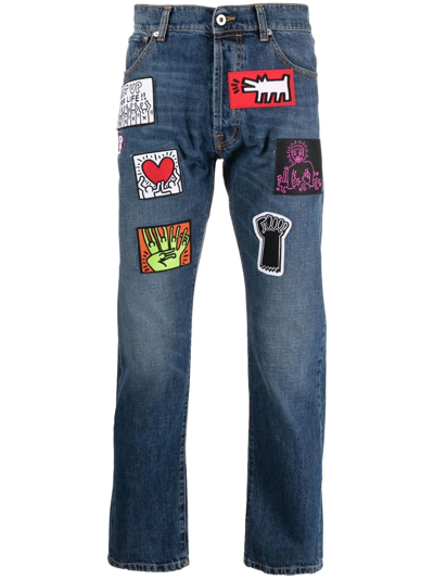 Shop Honey Fucking Dijon X Keith Haring Straight-leg Jeans In Blue