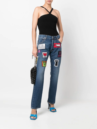 Shop Honey Fucking Dijon X Keith Haring Straight-leg Jeans In Blue