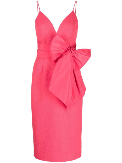 Shop Rebecca Vallance Caitlin Bow-embellished Midi Dress In Pink