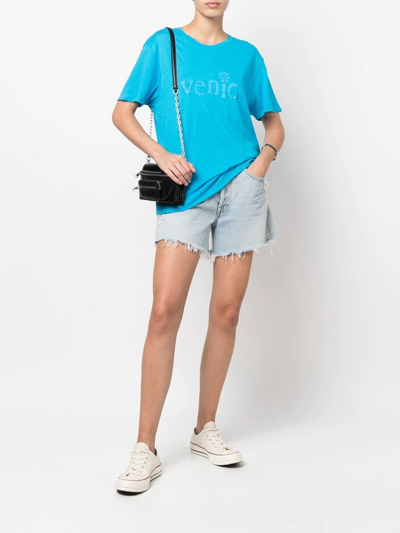 Shop Erl Venice-print Detail T-shirt In Blue