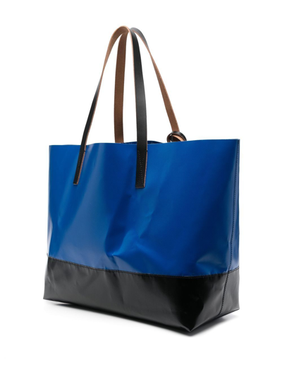 Shop Marni Logo-motif Two-tone Tote In Blue