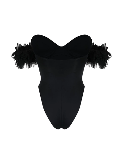 Shop La Reveche Najib Floral-embellished Swimsuit In Black