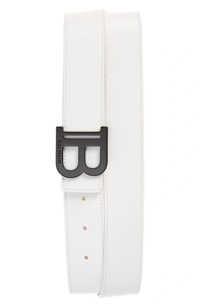 Shop Balmain B-buckle Leather Belt In Blanc/ Noir