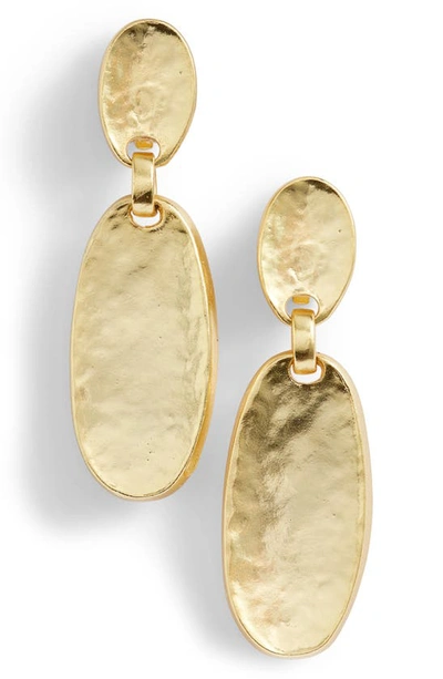 Shop Karine Sultan Hammered Oval Drop Clip-on Earrings In Gold