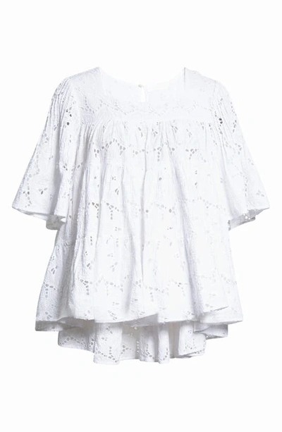 Shop Merlette Brandt Eyelet Pintuck Sleeve Cotton Blouse In White