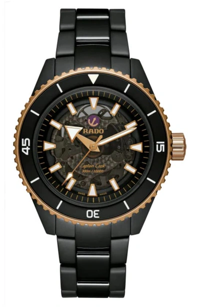 Shop Rado Captain Cook High Tech Ceramic Automatic Bracelet Watch, 43mm In Rose Gold/ Black