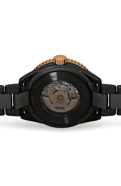 Shop Rado Captain Cook High Tech Ceramic Automatic Bracelet Watch, 43mm In Rose Gold/ Black