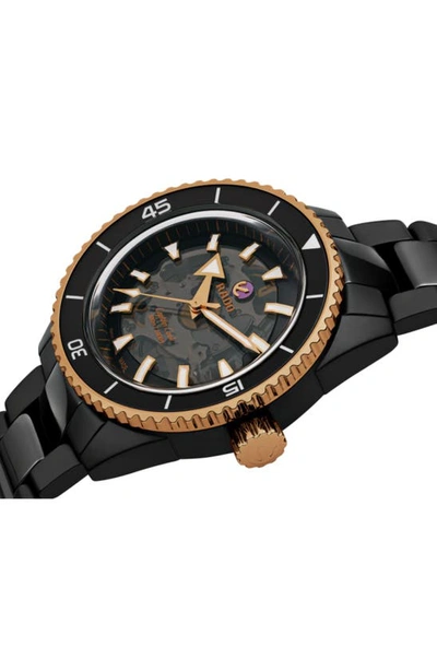 Shop Rado Captain Cook High Tech Ceramic Automatic Bracelet Watch, 43mm In Rose Gold/ Black