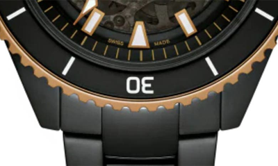 Shop Rado Captain Cook High Tech Ceramic Automatic Bracelet Watch, 43mm In Rose Gold/ Black