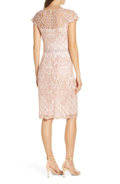 Shop Tadashi Shoji Sequin Lace Body-con Cocktail Dress In Antique Pink