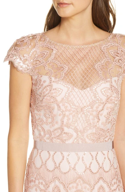 Shop Tadashi Shoji Sequin Lace Body-con Cocktail Dress In Antique Pink