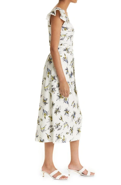 Shop Tanya Taylor Alyna Floral Print Linen Blend Midi Dress In Warped Lily Optic White Multi
