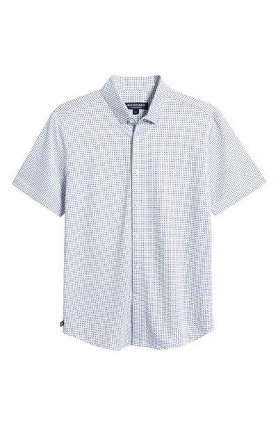 Shop Mizzen + Main Halyard Dot Short Sleeve Stretch Button-up Shirt In Blue Geo Twill Print