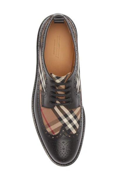 Shop Burberry Arndale Check Derby In Black/ Birch Brown