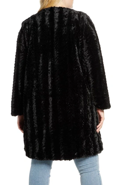 Shop Single Thread Chevron Faux Fur Coat In Black