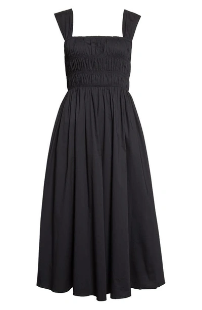 Shop Staud Ida Smocked Midi Dress In Black