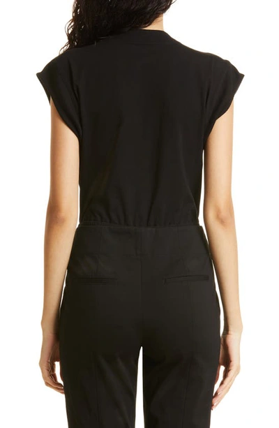 Shop Donna Karan V-neck Stretch Cotton Bodysuit In Black